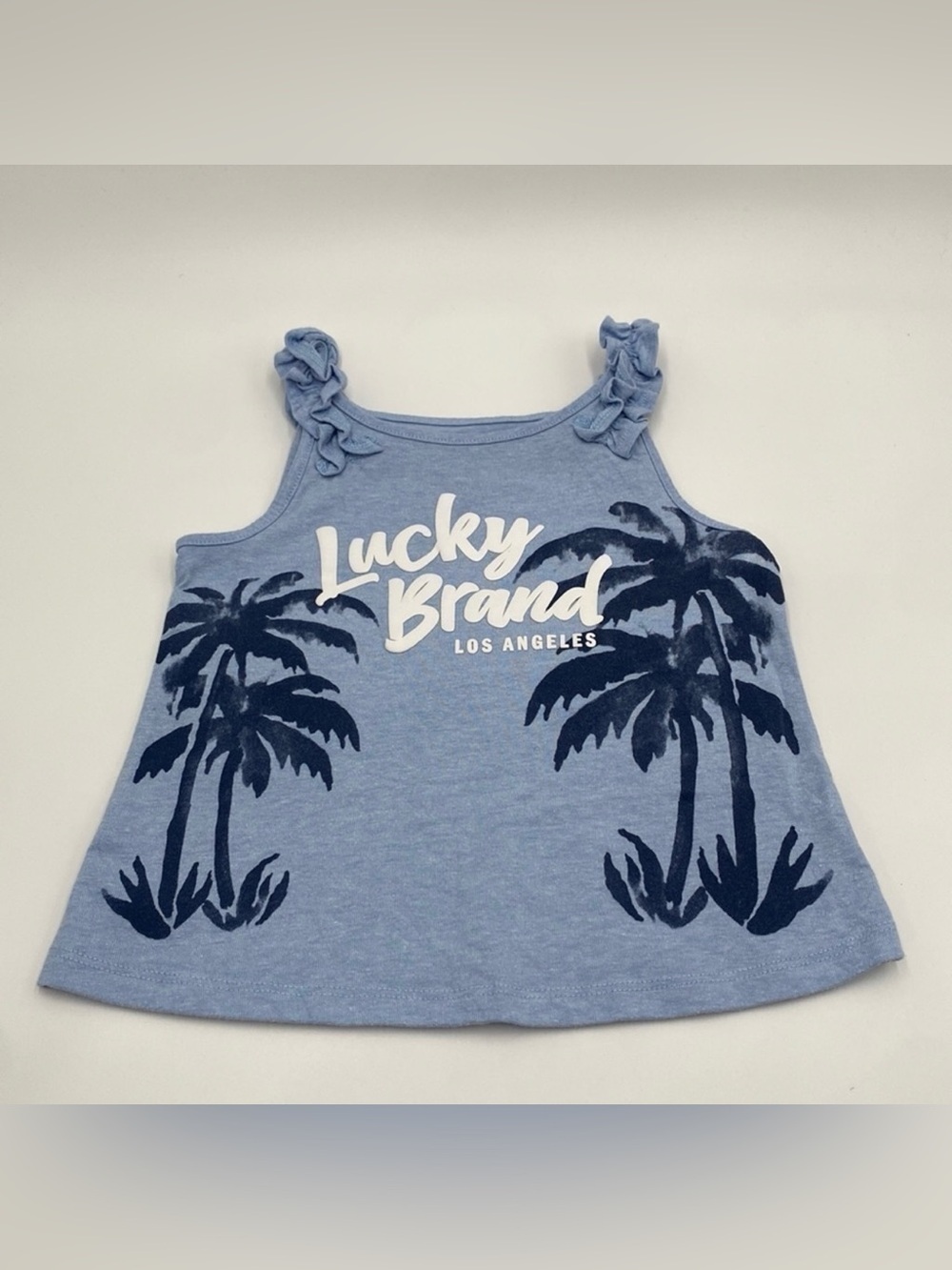 Lucky Brand Light Blue Palm-Print Ruffle Strap Tank Sz 4T